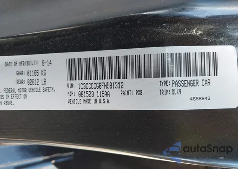 2015 Chrysler 200 C z USA, uszkodzony, nr VIN 1C3CCCCG8FN581312